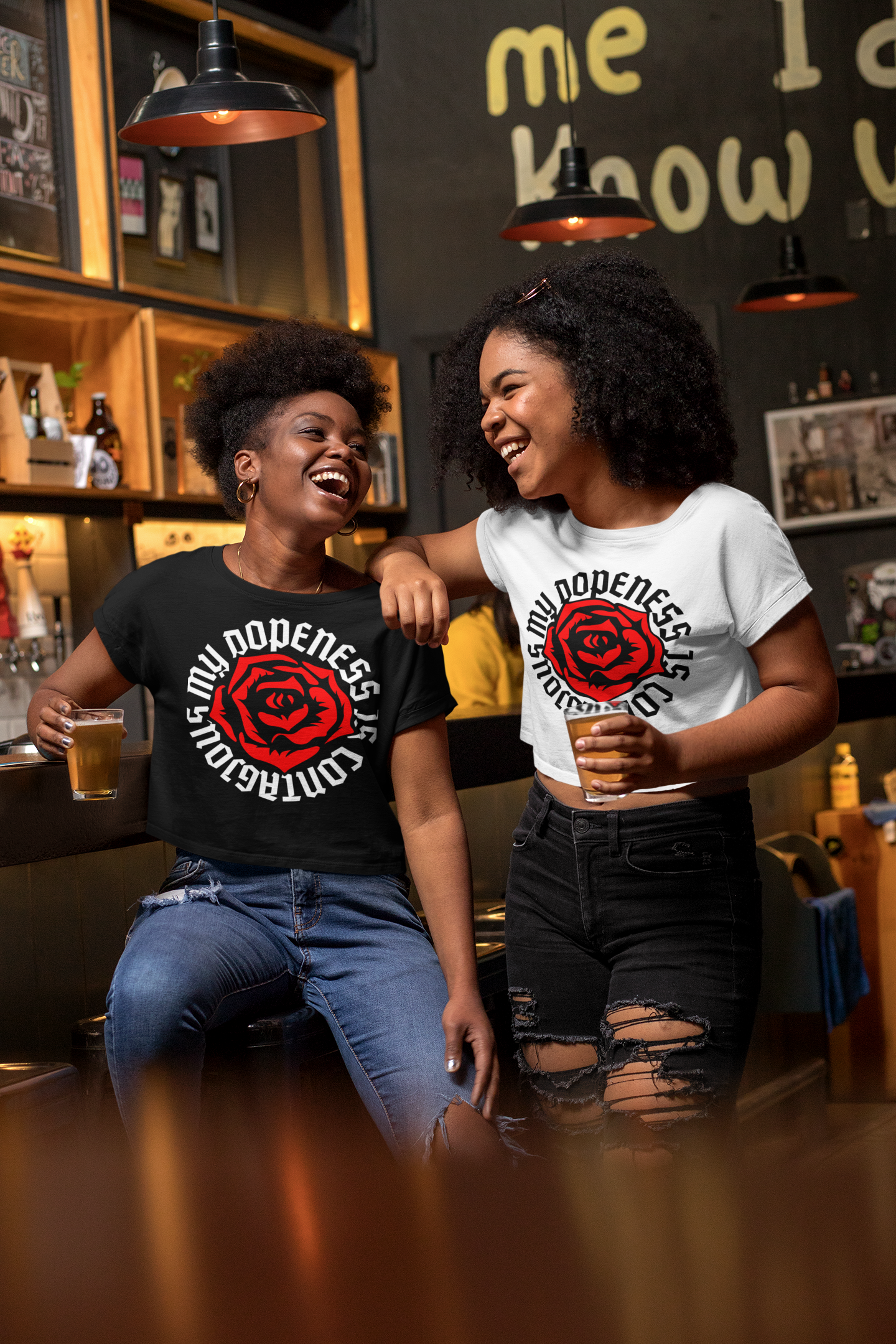 Cali Crop Top Tee - OL Roses White Text