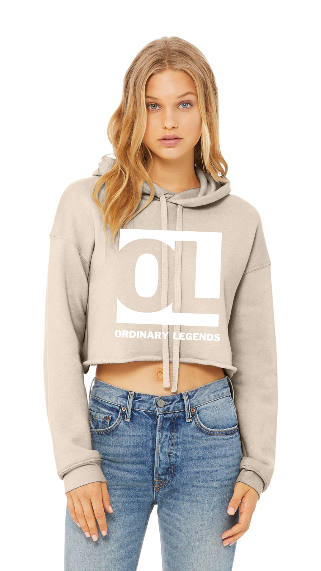 Sponge Cropped Fleece Hoodie - OL Main Logo - White