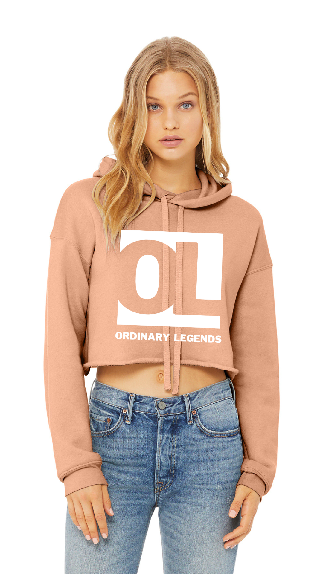 Sponge Cropped Fleece Hoodie - OL Main Logo - White