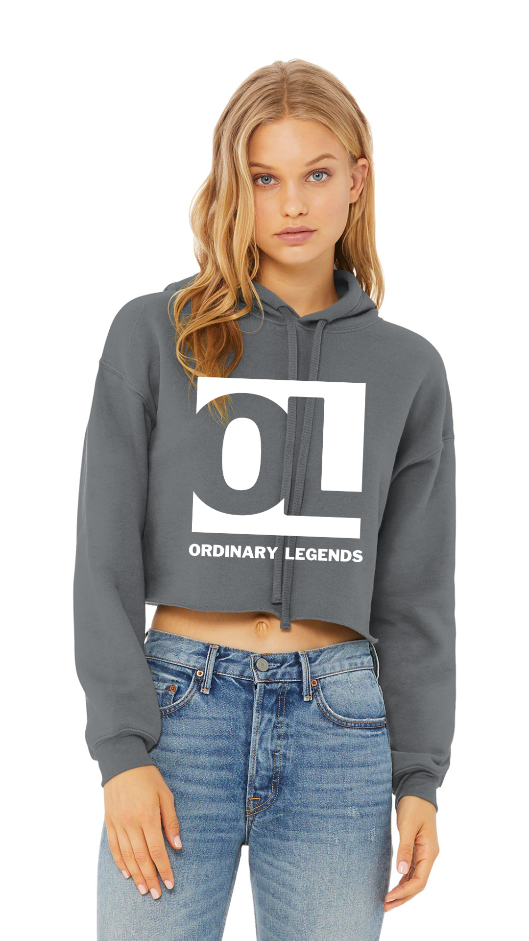 Sponge Cropped Fleece Hoodie - OL Main Logo - White