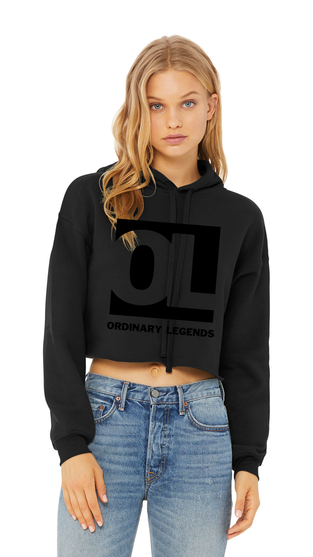 Sponge Cropped Fleece Hoodie - OL Main Logo - Black