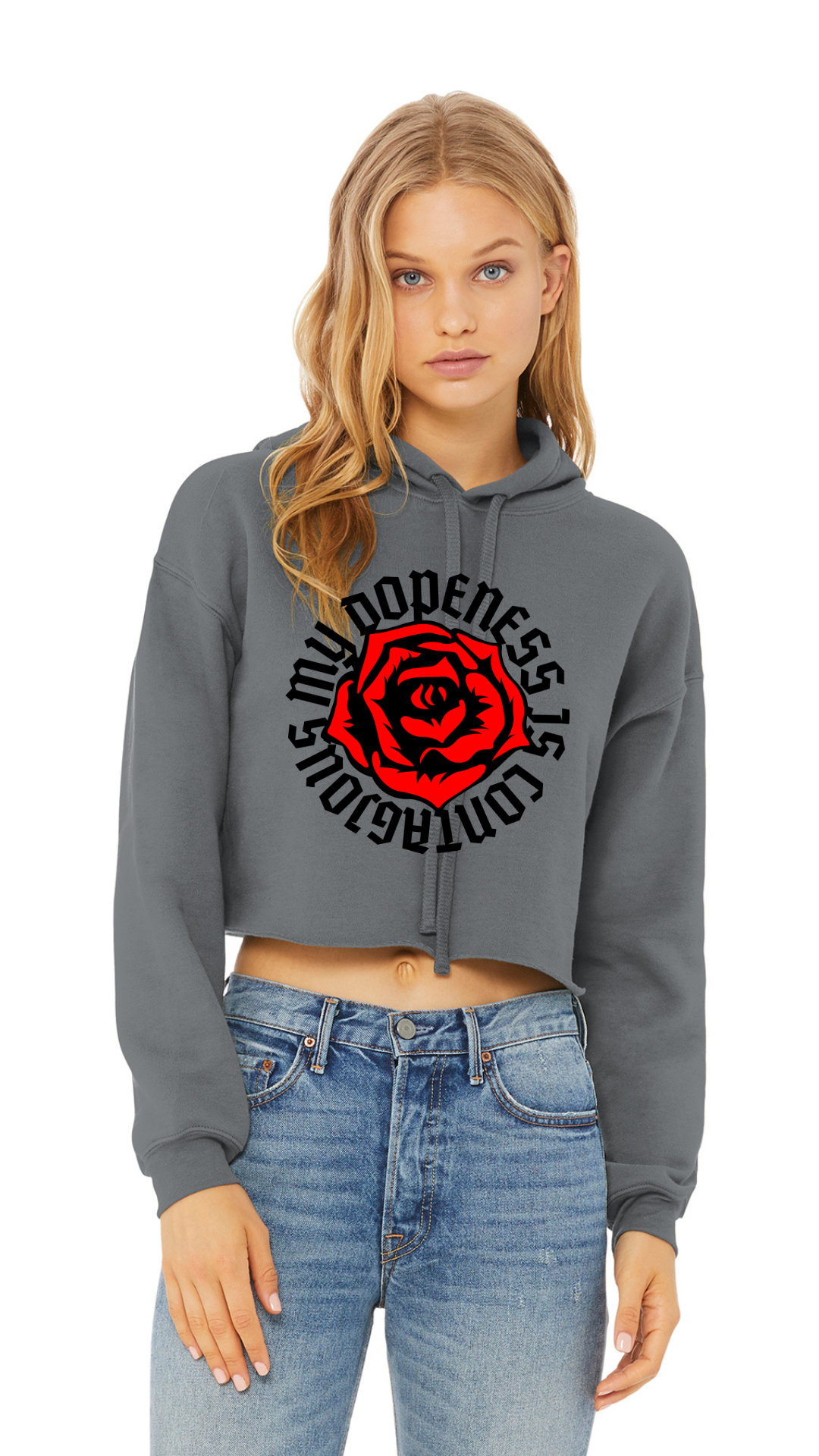 Sponge Cropped Fleece Hoodie - OL Rose - Black