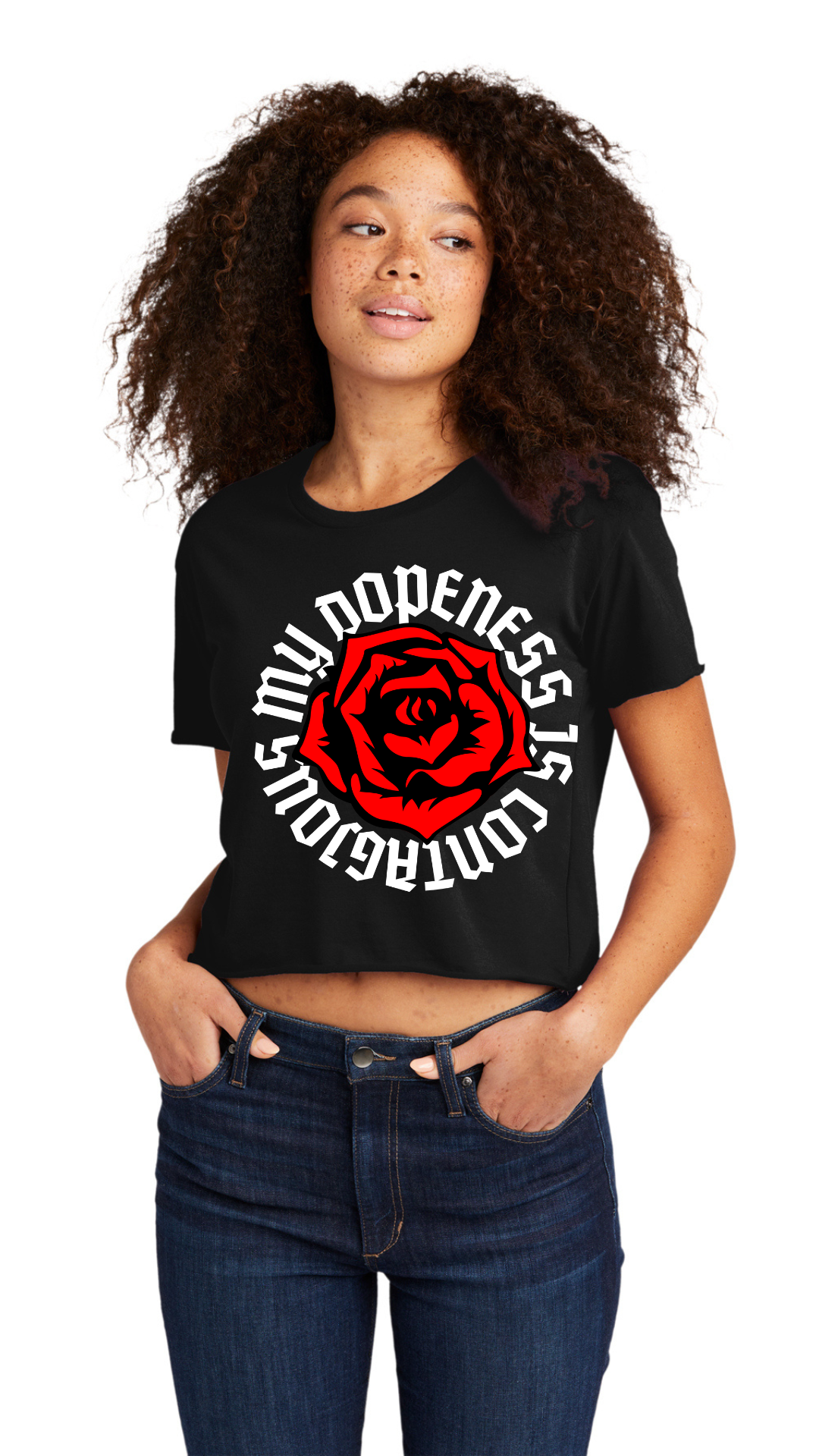 Cali Crop Top Tee - OL Roses White Text