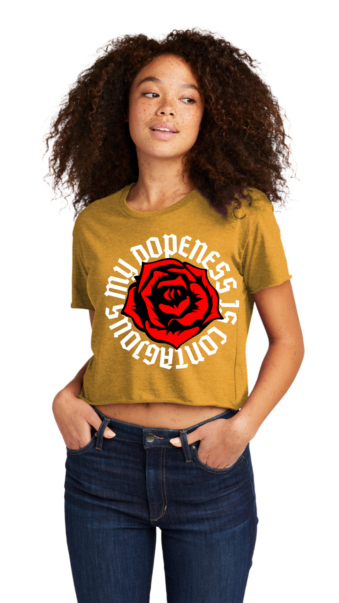 Cali Crop Top Tee - OL Roses White Text
