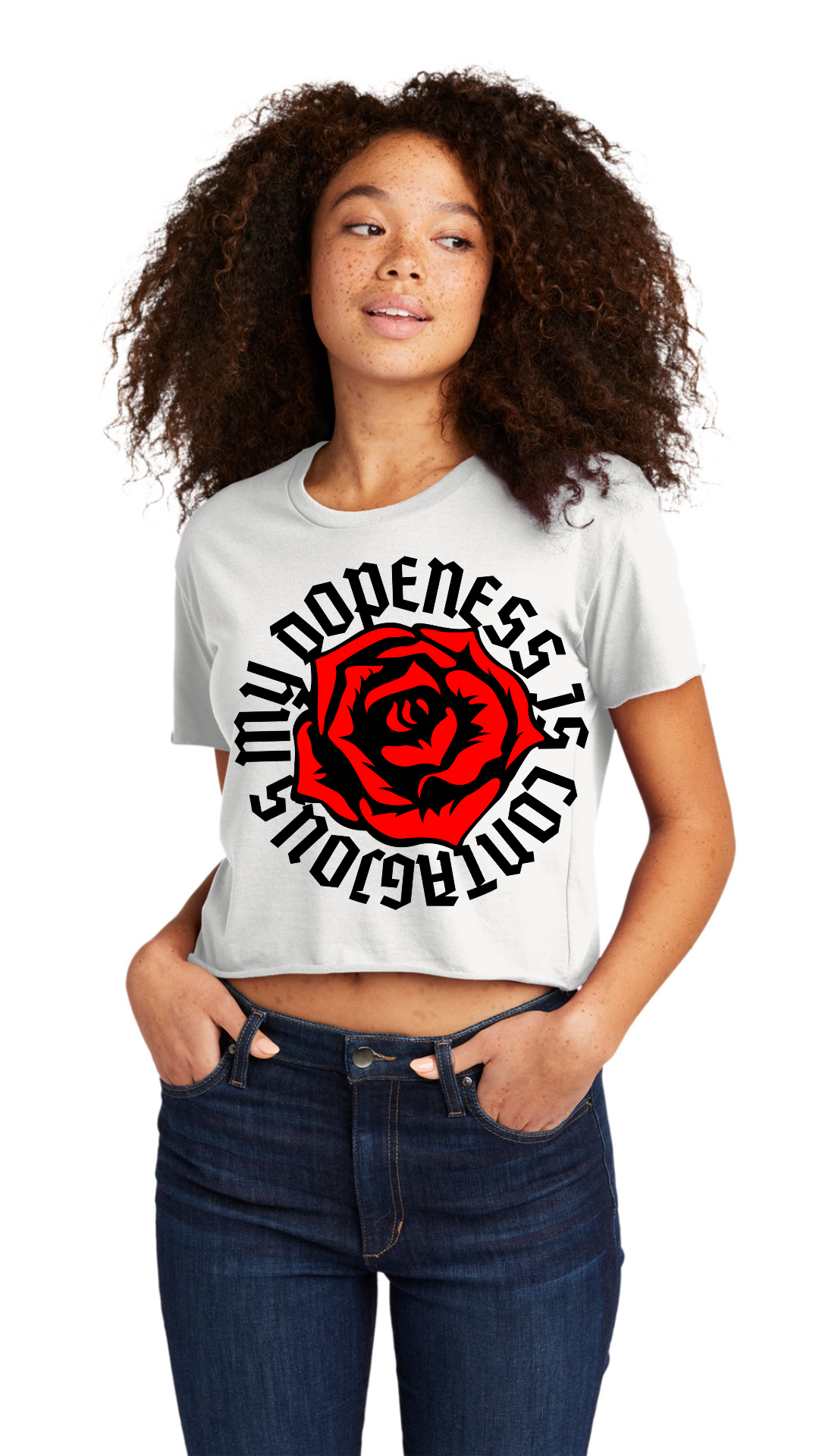 Cali Crop Top Tee - OL Roses Black Text