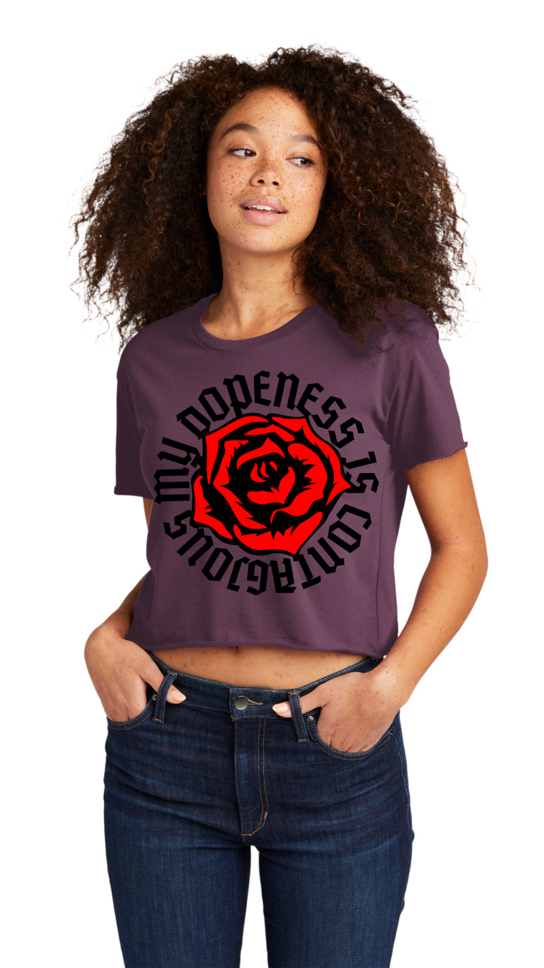 Cali Crop Top Tee - OL Roses Black Text