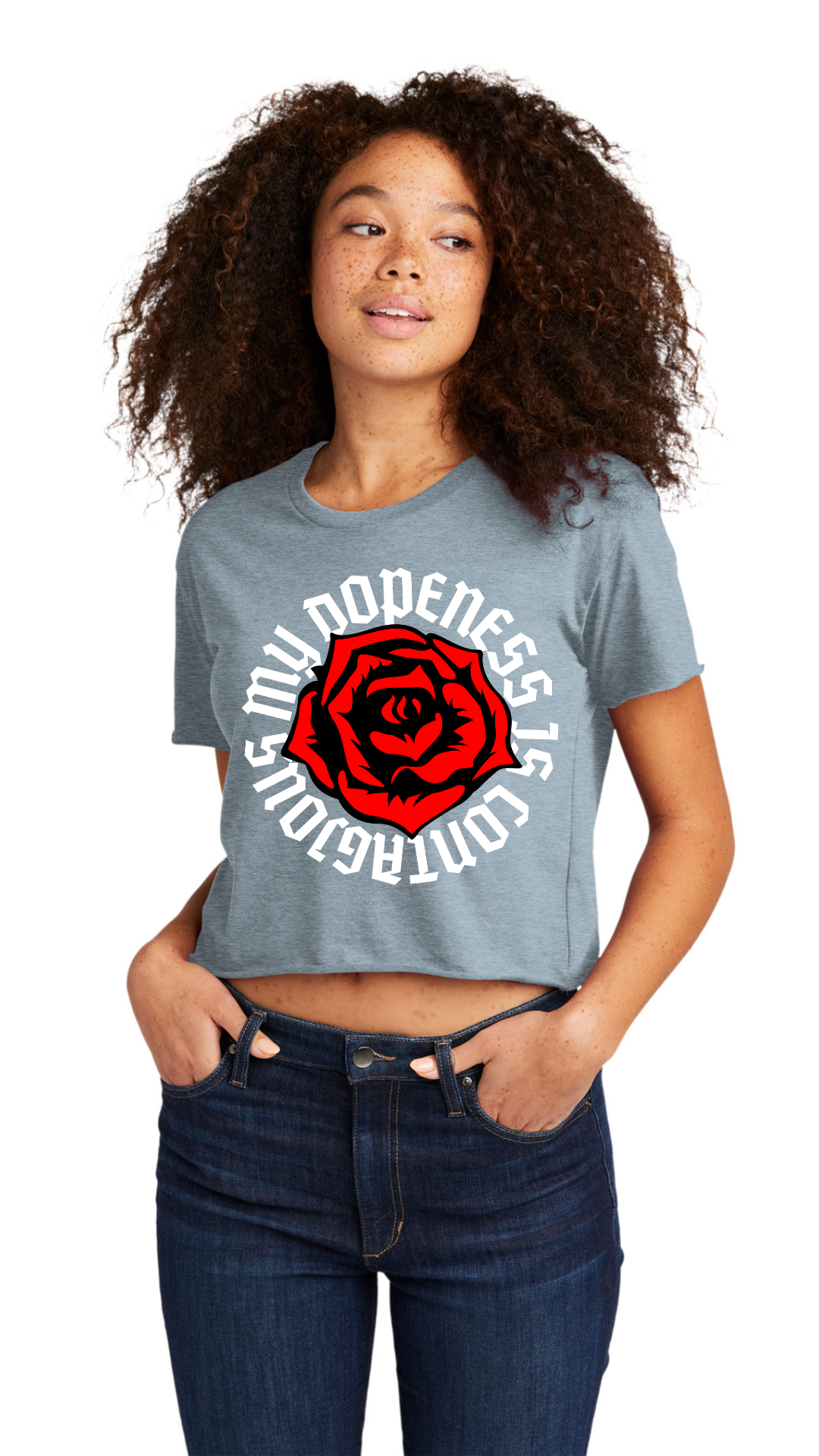 Cali Crop Top Tee - OL Roses White Text