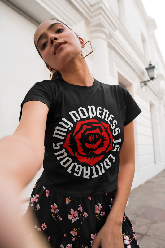 Cali Crop Top Tee - OL Roses White Text