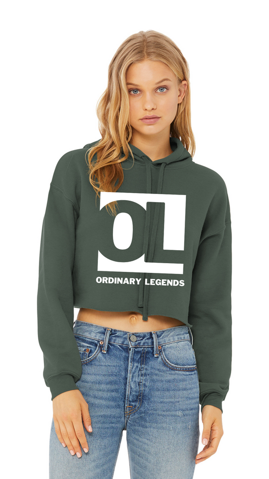Sponge Cropped Fleece Hoodie - OL Main Logo - White