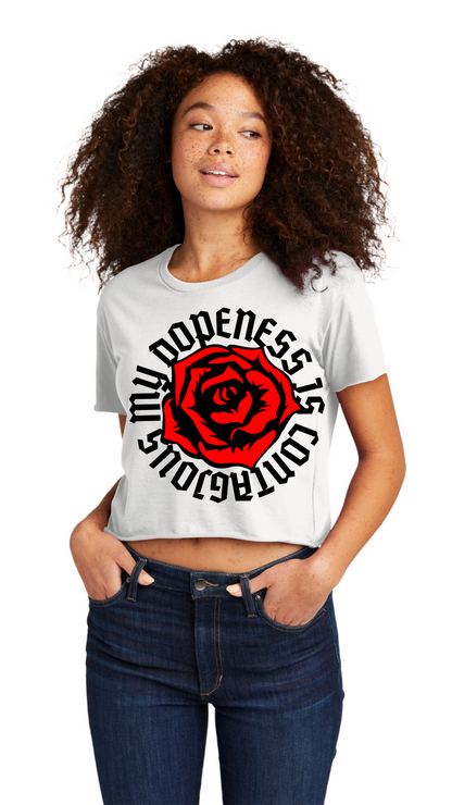Cali Crop Top Tee - OL Roses Black Text