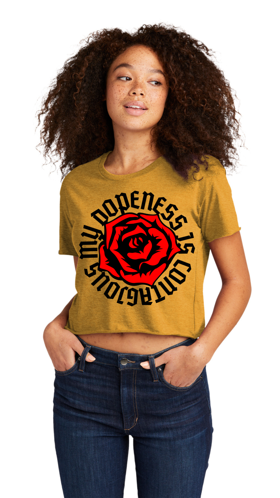 Cali Crop Top Tee - OL Roses Black Text