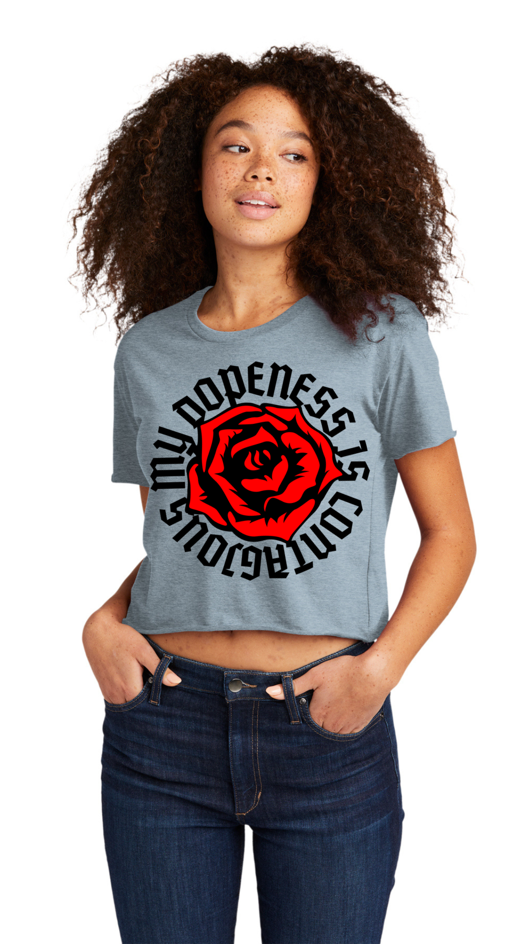 Cali Crop Top Tee - OL Roses Black Text